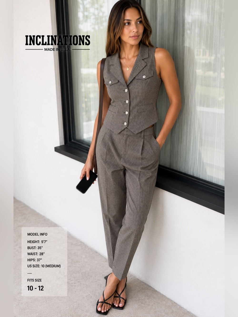 Inclinations VTG 90s Plaid Menswear Inspired Vest Trouser Pant Suit  USA Size 10